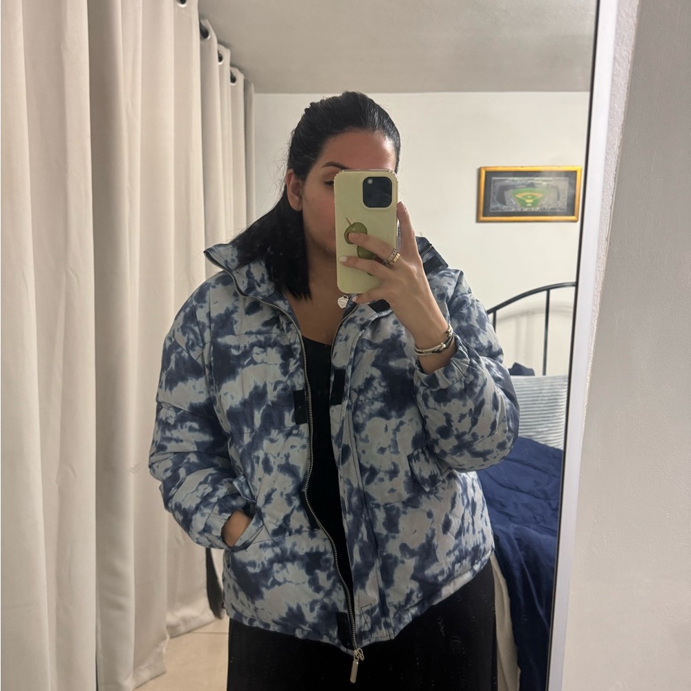 Blue Tie-Dye Puffer Jacket